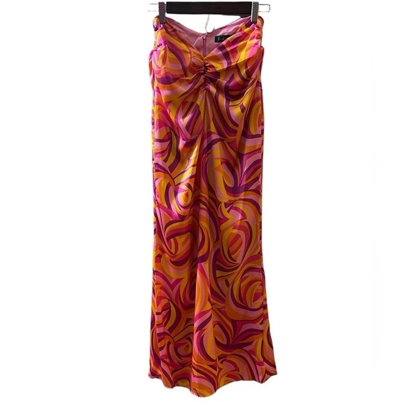 House Of Harlow 1960 Strapless Midi Maxi Dress Orange Pink Psychedelic Small - Picture 3 of 13